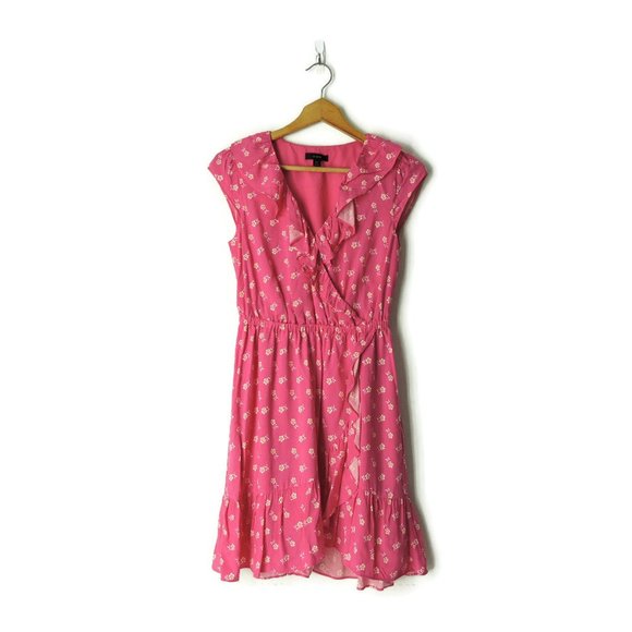J Crew Re-Imagined Dress faux wrap pink floral - Picture 2 of 12